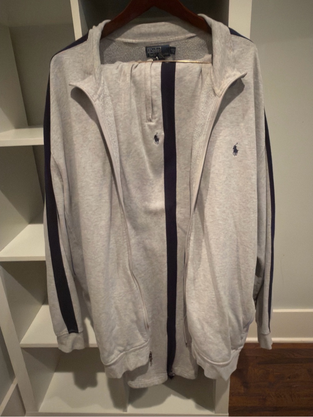 Polo by Ralph Lauren Light Gray Track Jacket with Navy Center Stripe